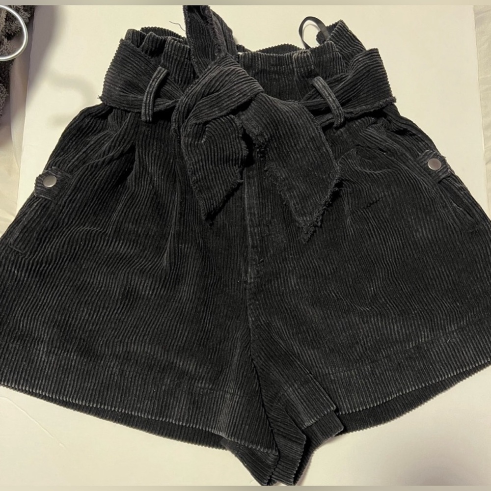 She + Sky Corduroy Black Paper Bag Small Shorts
